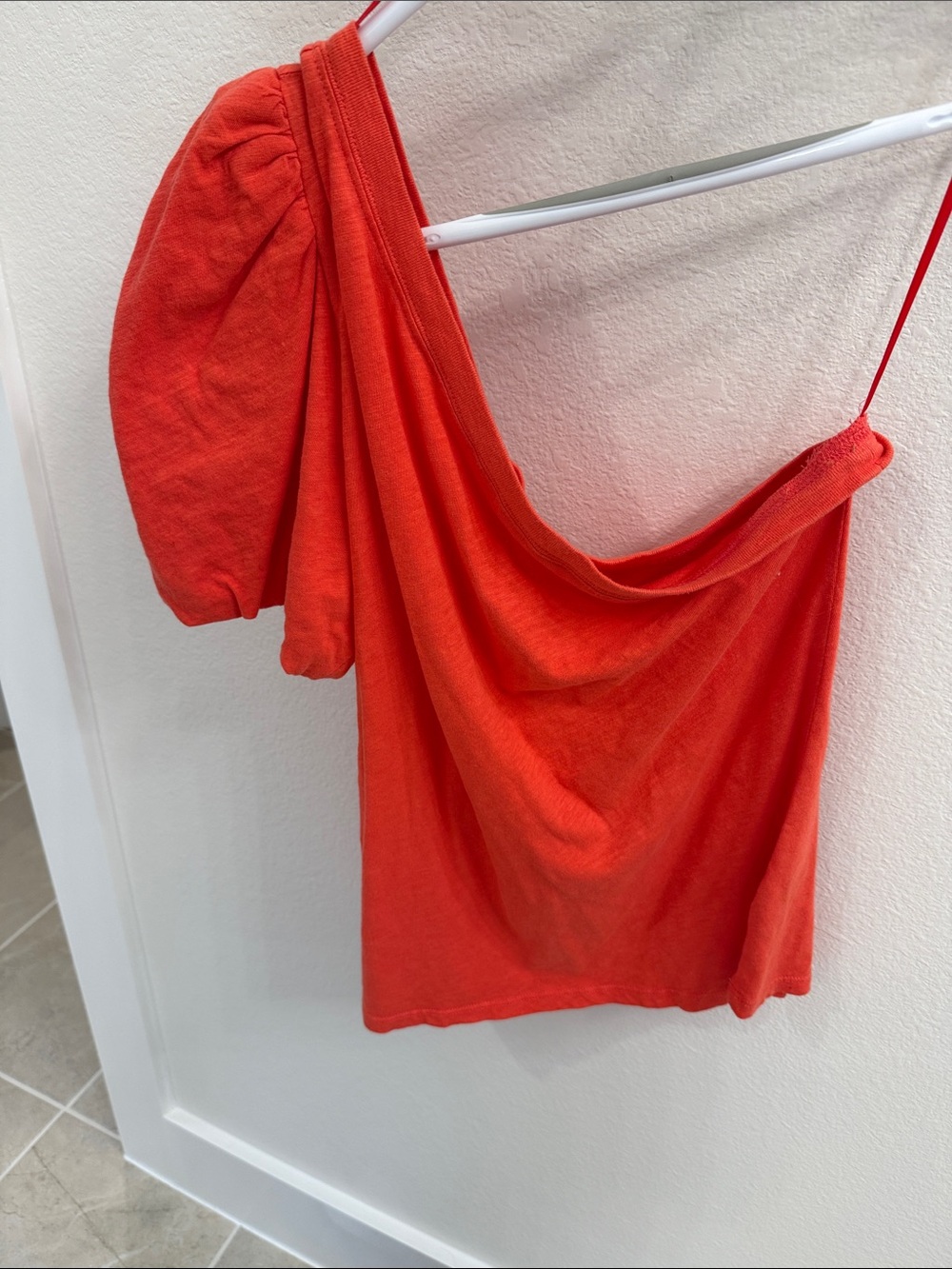 Z Supply One-Shoulder Puff Sleeve Tee in Bright Orange